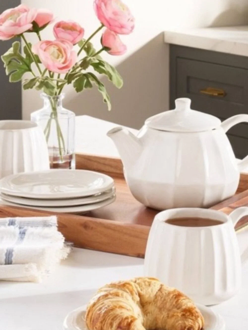Hearth & Hand 44oz. Stoneware Teapot Sour Cream